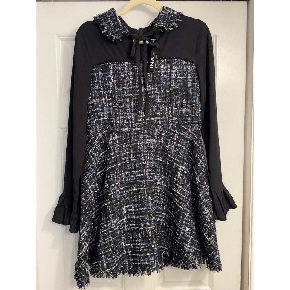 INA Black Tweed Sheath‎ Dress NWT Size Large Whimsy School Goth Softgirl
